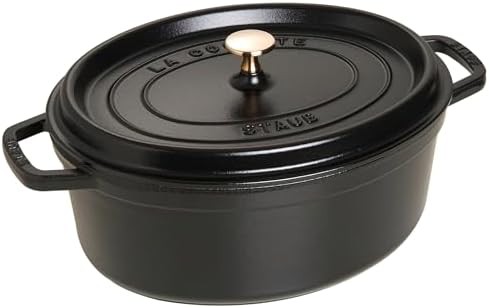 Large matte black oval cast iron cocotte