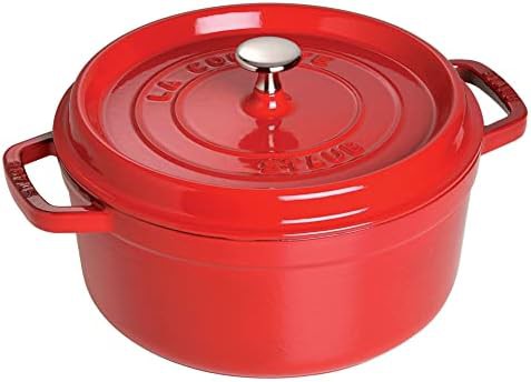 Cherry red round cast iron cocotte 5.5 quart