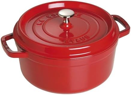 Cherry red round cast iron cocotte 4 quart