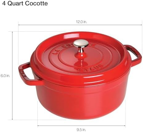 Cherry red round cast iron cocotte 4 quart — photo 3