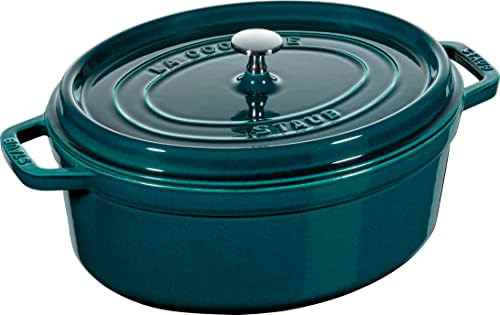 Teal oval cast iron dutch oven six quart