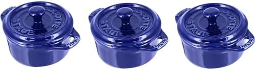 Dark blue ceramic mini round cocotte set