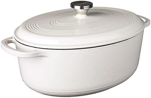 Oyster white enameled cast iron oval seven quart