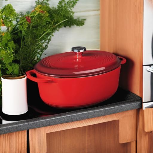 Red enameled oval seven quart braising oven — photo 5