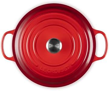 Cerise red wide enameled cast iron braising oven — photo 3