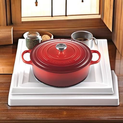 Cerise red wide enameled cast iron braising oven — photo 5