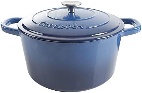 Sapphire blue round seven quart cast iron pot