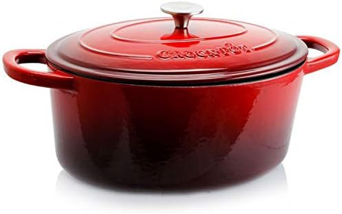 Scarlet red oval seven quart braising pot