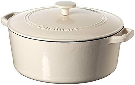 Cream round 7 quart enameled cast iron dutch oven