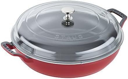 Cherry red braiser with glass lid