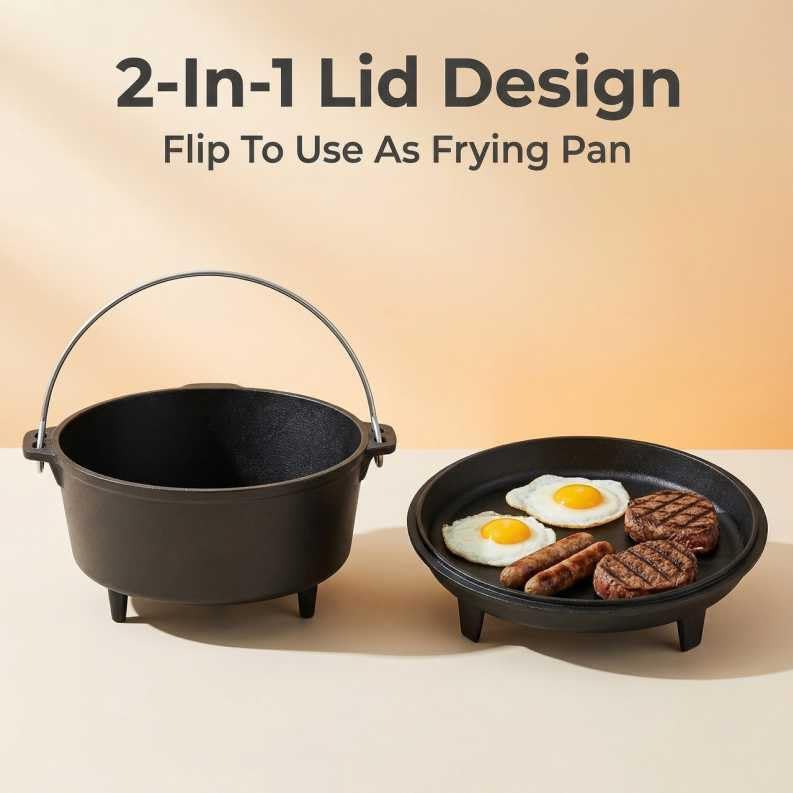 Camping cast iron pot with skillet lid — photo 4