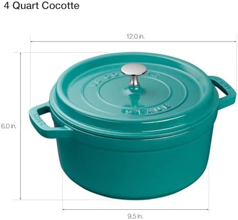 Turquoise round cast iron cocotte four quart — photo 3