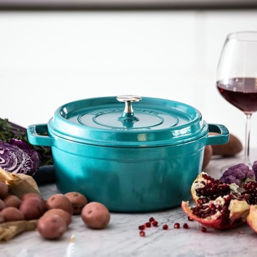Turquoise round cast iron cocotte four quart — photo 4
