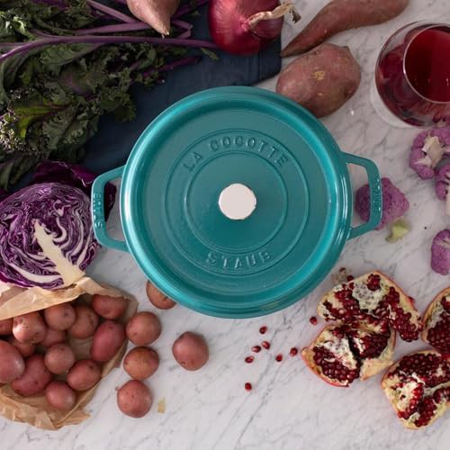 Turquoise round cast iron cocotte four quart — photo 5