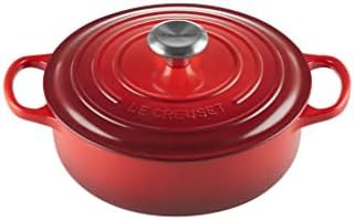 Cerise red shallow enameled cast iron dutch oven