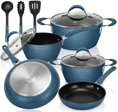 Royal blue ceramic nonstick cookware set