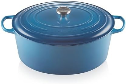 Marseille blue enameled cast iron oval dutch oven