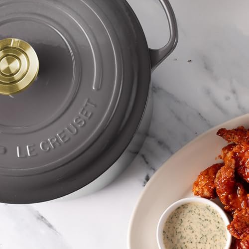 Oyster gray deep round dutch oven with gold knob — photo 3