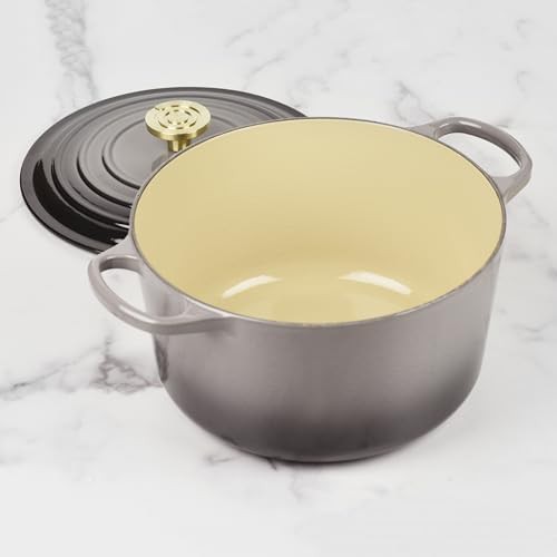 Oyster gray deep round dutch oven with gold knob — photo 4