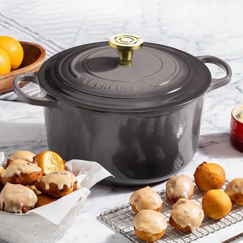 Oyster gray deep round dutch oven with gold knob — photo 5