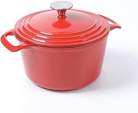 Red round enameled casserole pot