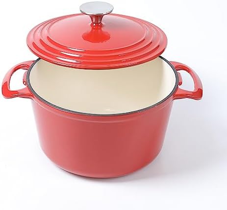 Red round enameled casserole pot — photo 3