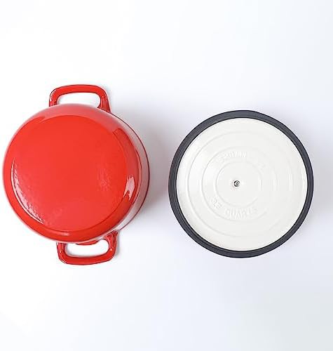 Red round enameled casserole pot — photo 4