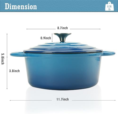 Blue 3 quart enameled cast iron dutch oven — photo 3