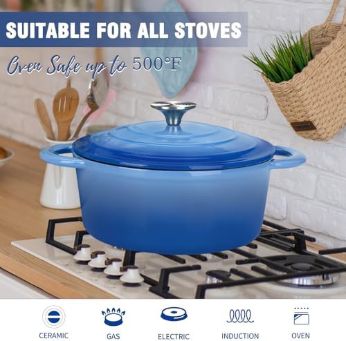 Blue 3 quart enameled cast iron dutch oven — photo 5