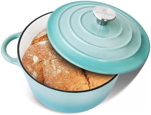Aqua enameled cast iron braising pot