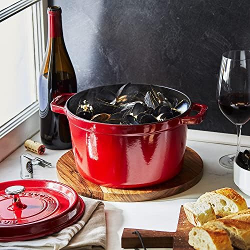 Cherry red tall cast iron cocotte five quart — photo 3