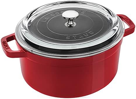 Cherry red round cocotte with glass lid