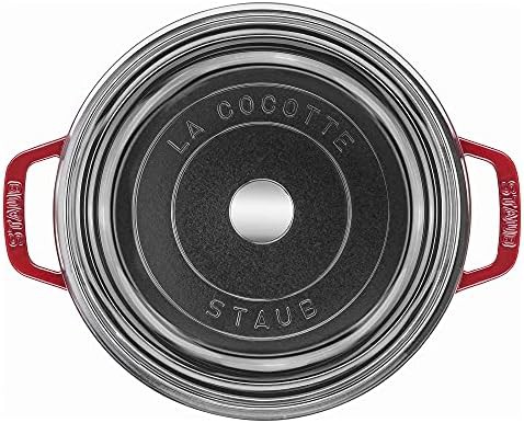 Cherry red round cocotte with glass lid — photo 3
