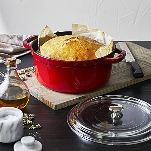 Cherry red round cocotte with glass lid — photo 4