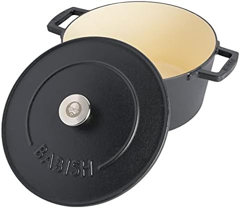 Matte black round six quart cast iron oven
