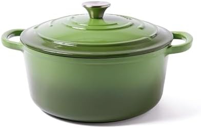 Okra green round enameled cast iron pot