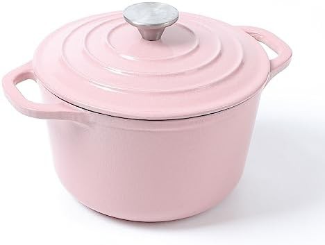 Pink enameled cast iron cocotte