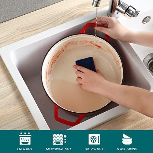 Red round enameled cast iron seven quart pot — photo 4