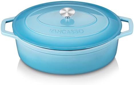 Light blue oval enameled cast iron large pot