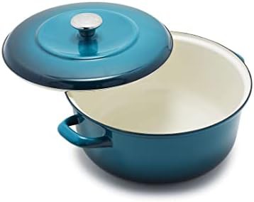 Large Aegean teal round iron casserole