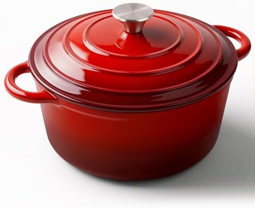Red enameled 6 quart Dutch oven