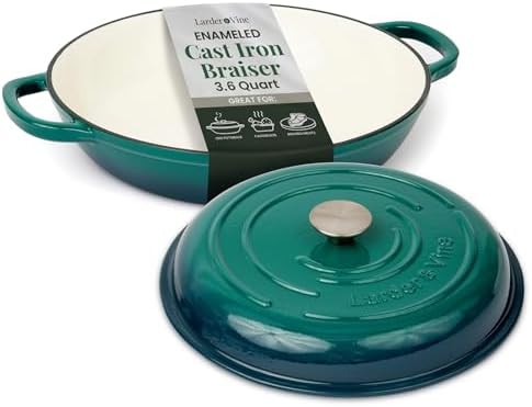 Bondi blue shallow enameled braiser pan