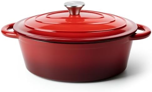 Red Oval Enameled Cast Iron Baking Dish