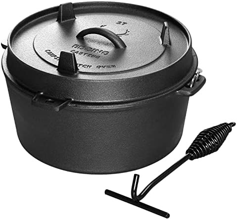 6 quart pre seasoned camping pot with tripod