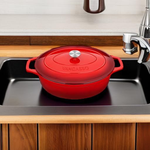 Large red oval enameled cast iron roaster — photo 5