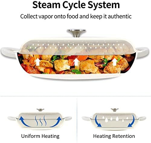 White 3.8 quart shallow enameled braiser pan — photo 3