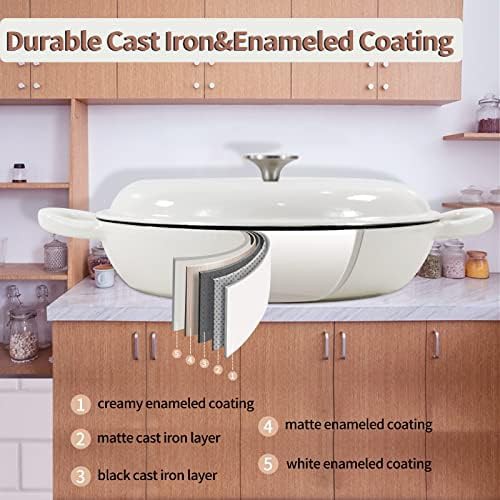 White 3.8 quart shallow enameled braiser pan — photo 4