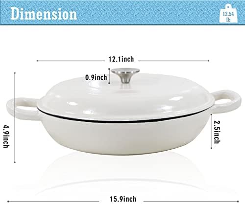 White 3.8 quart shallow enameled braiser pan — photo 5