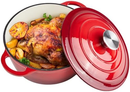 Red enameled cast iron round 6 quart