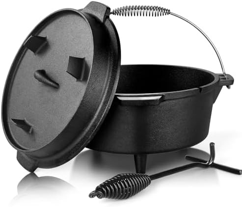 Pre-seasoned camping pot with lid lifter
